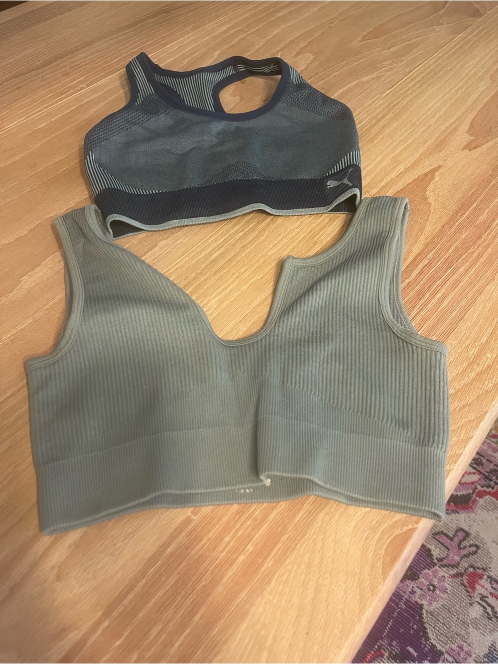 Puma Olive Green Seamless Ribbed Sports Bras - Two-Pack